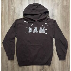 Y2K Element BAM Bats Logo Skateboarding‎ Brown Hoodie Size S